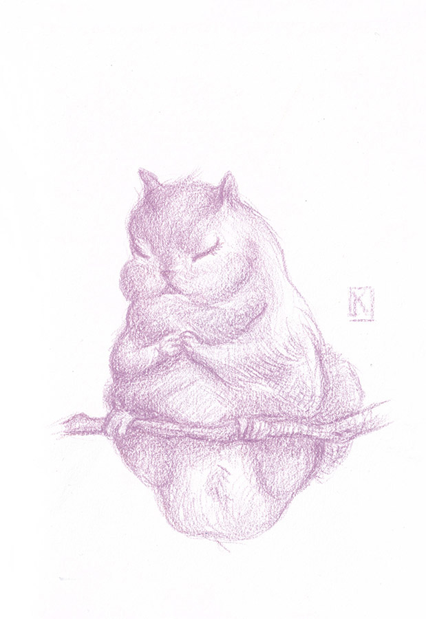 Little cute flying squirell drawn with a purple pencil by Kristina Arakelian