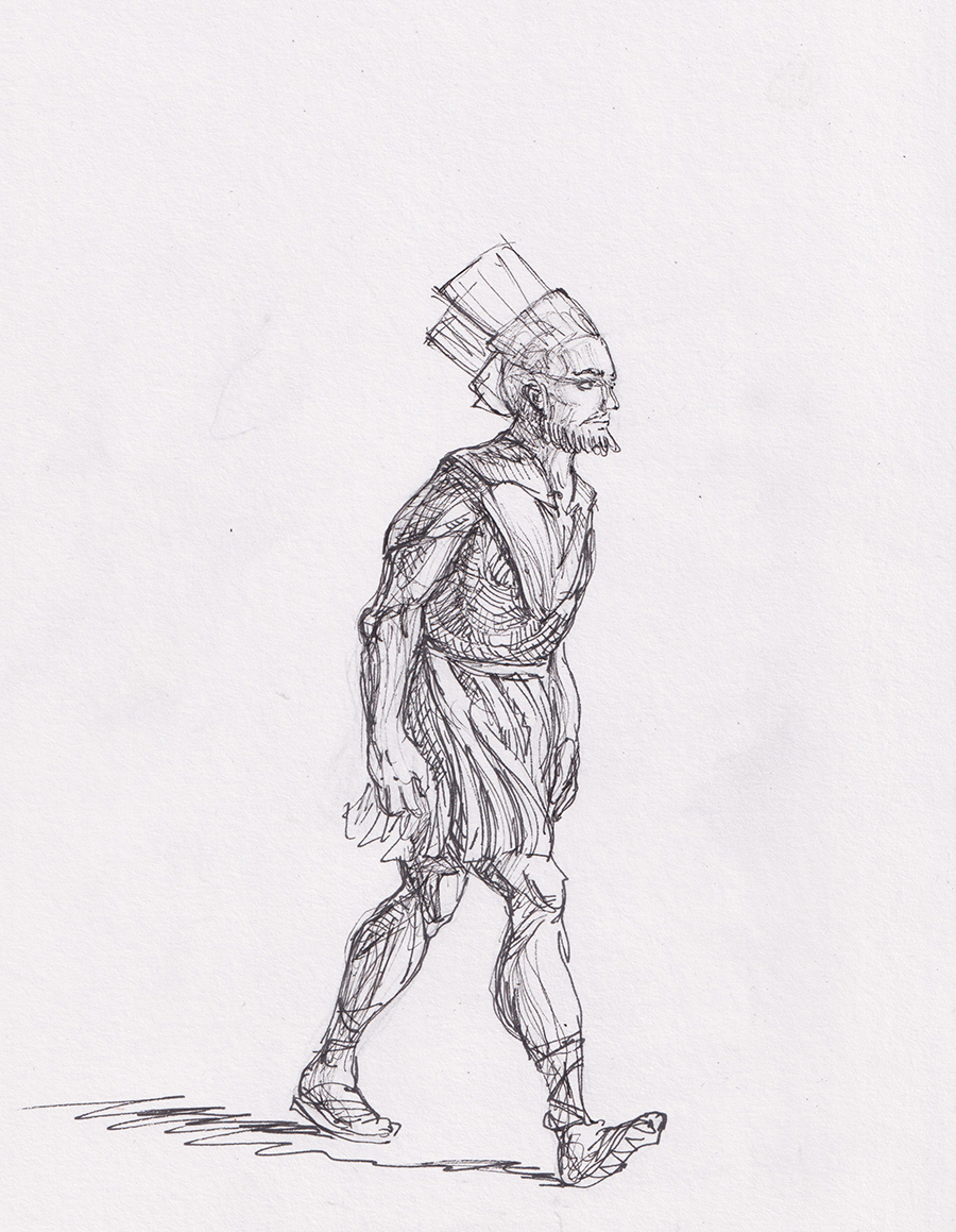 A nioble man walking drawn by Kristina Arakelian