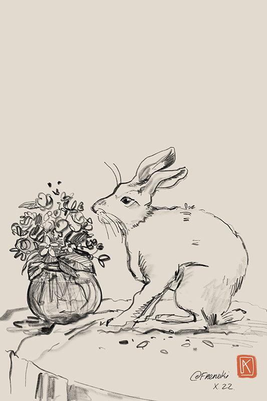 A flower and a rabbit on the table by Kristina Arakelian